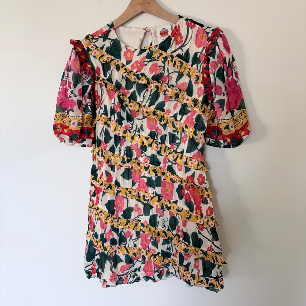 NWT $258 Farm Rio x Anthropologie Puff-Sleeve Fitted Mini Dress M - Picture 4 of 13